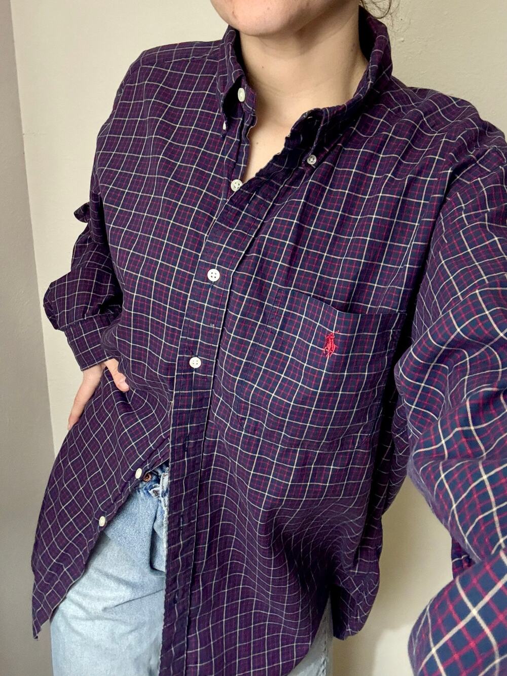 Ralph Lauren plaid button up preppy collegiate christmas fisherman distressed